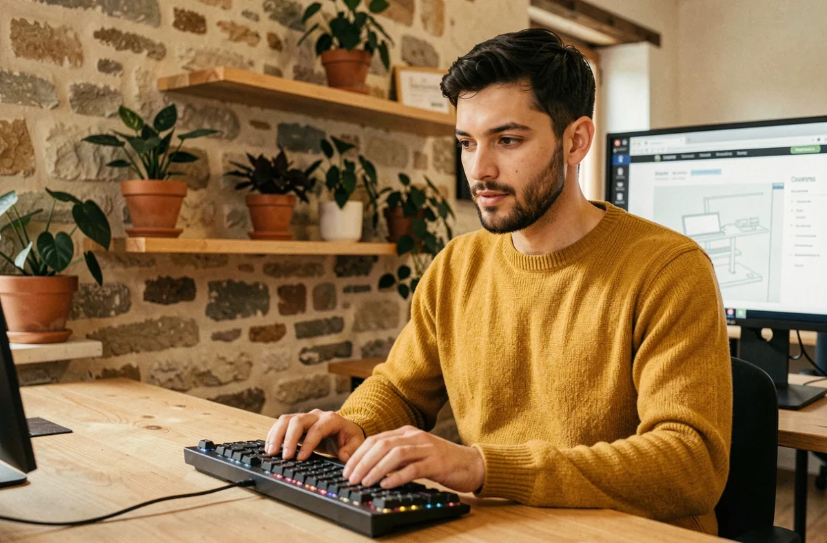 Professionnel créatif de L'Agence Moutarde travaillant sur des services numériques dans un espace de coworking à Dijon