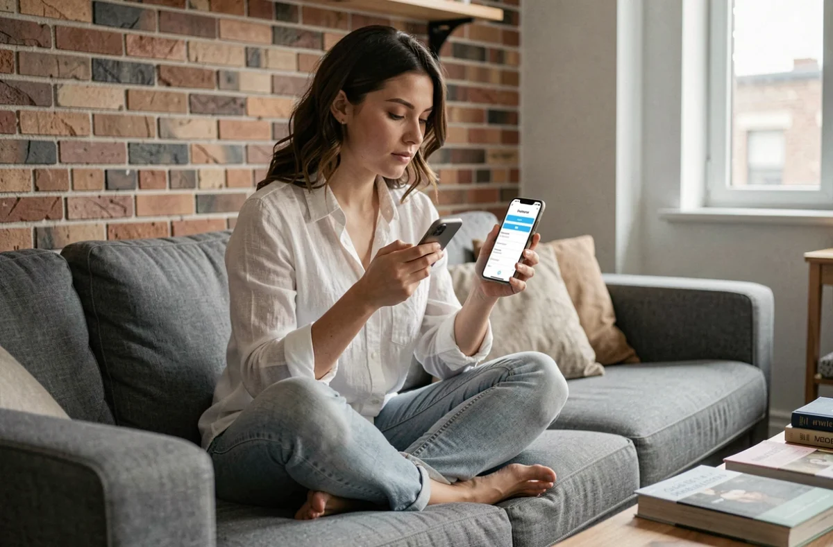 Jeune femme configurant l'authentification à deux facteurs sur son smartphone pour sécuriser son compte Yahoo