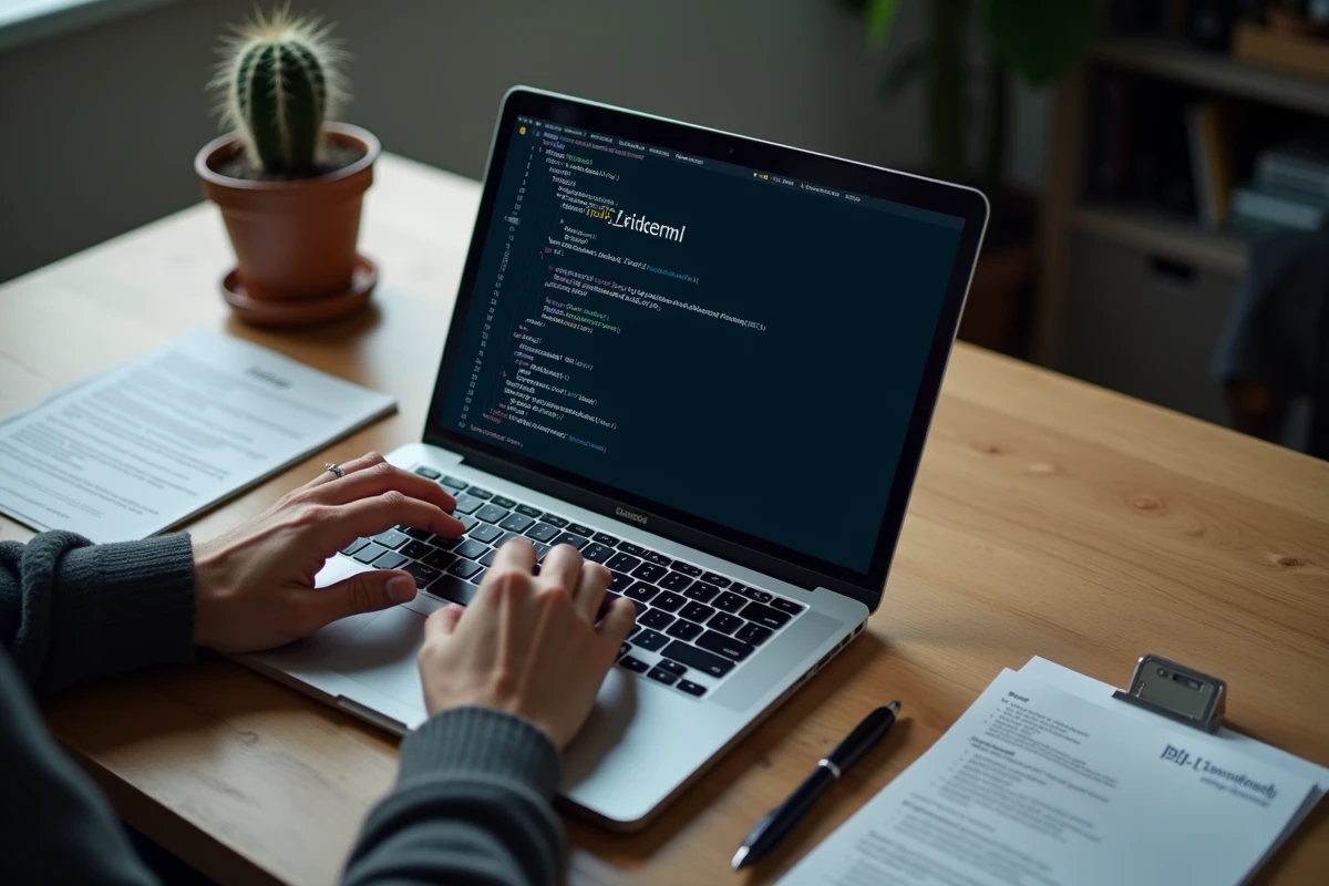 Gros plan sur des mains de programmeur vérifiant la commande pip dans un terminal macOS affiché sur MacBook Pro