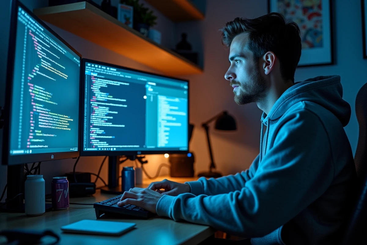 Développeur configurant une clé de licence FiveM sur un poste de travail multi-écrans avec dashboard serveur visible