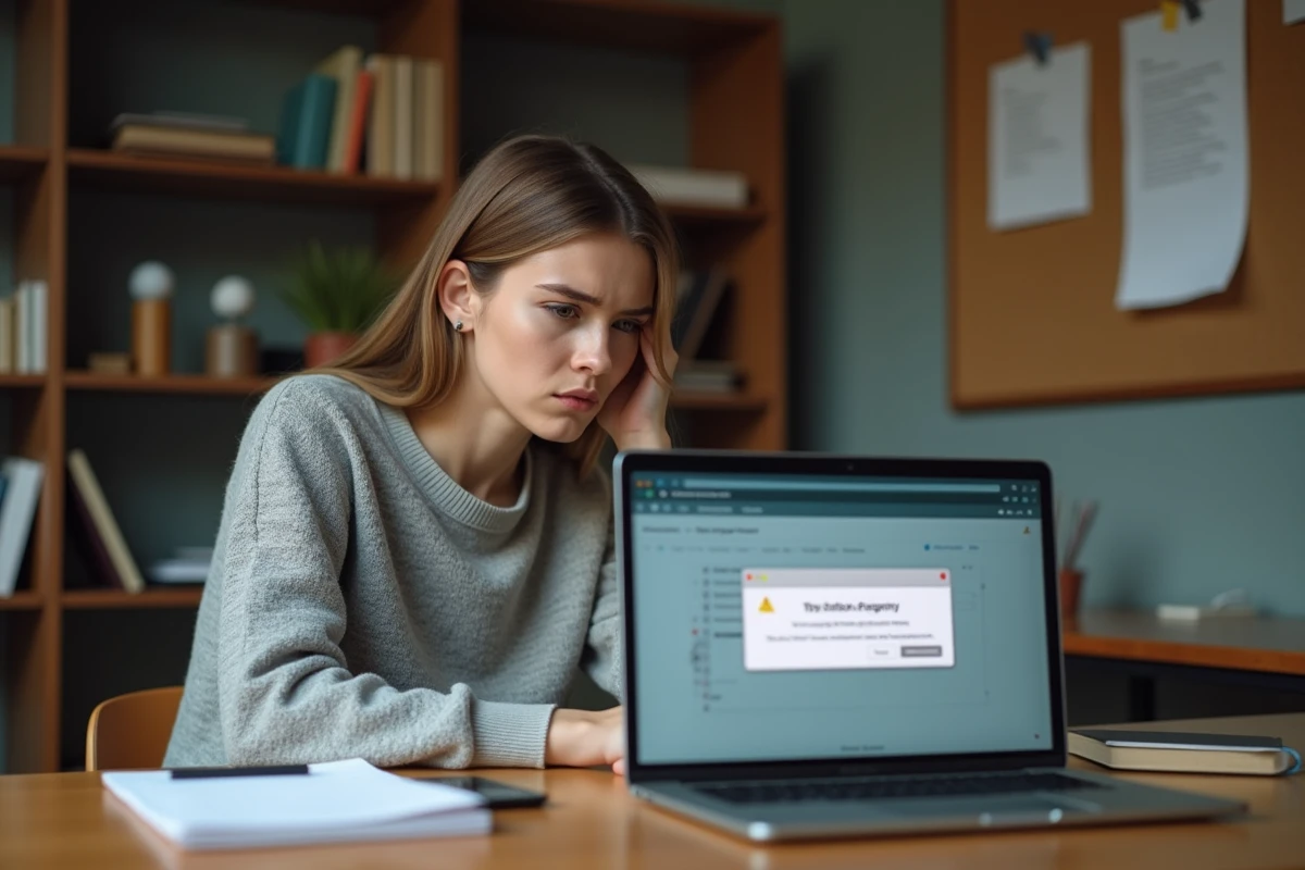 Étudiante frustrée devant un message d'erreur sur le webmail académique de Grenoble