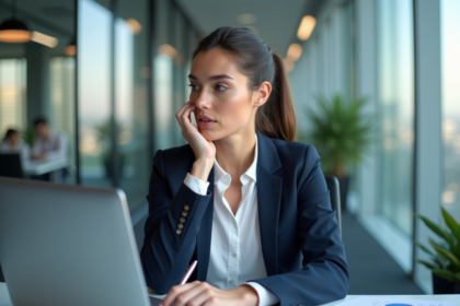 Femme d'affaires regardant un tableau de bord marketing