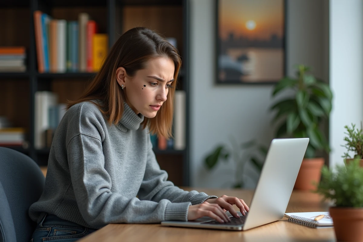 Jeune femme frustrée utilisant un ordinateur portable à la maison