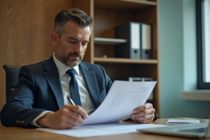 Homme d'affaires en réunion avec document confidentiel