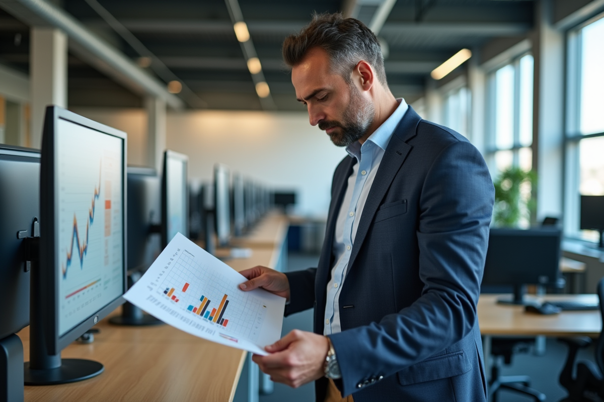 Homme d affaires analysant un graphique de budget