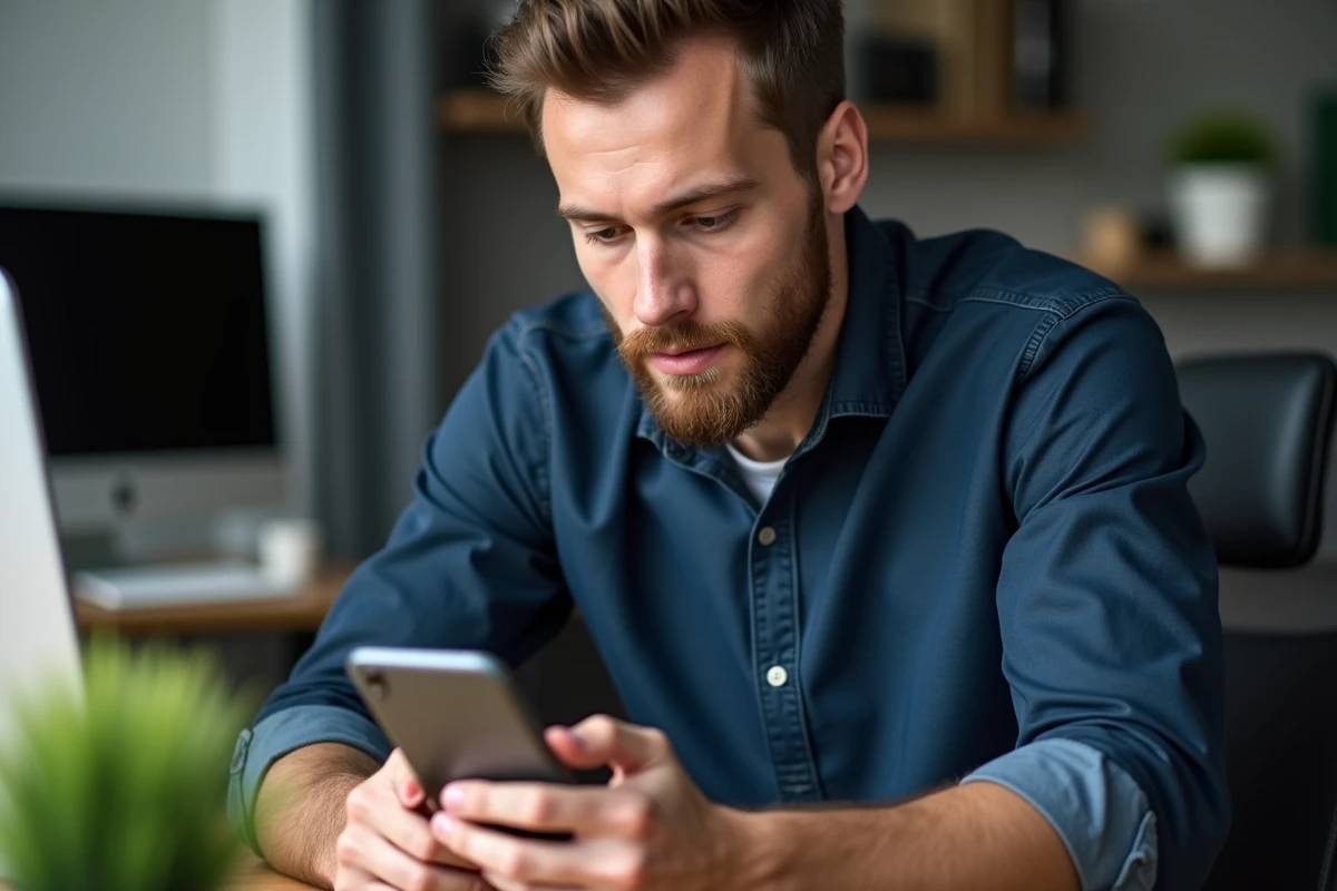 Homme sélectionnant du texte dans WhatsApp pour appliquer le formatage gras et italique