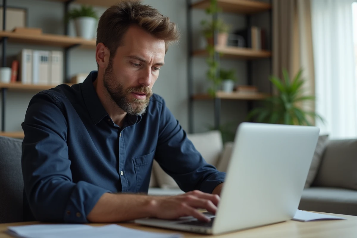 Homme regardant un bulletin de salaire sur son ordinateur