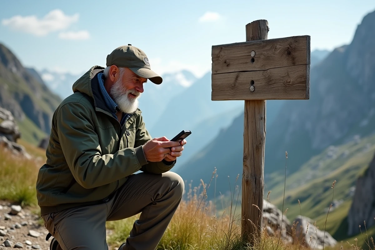 Homme en montagne chargeant un GPX sur GPS