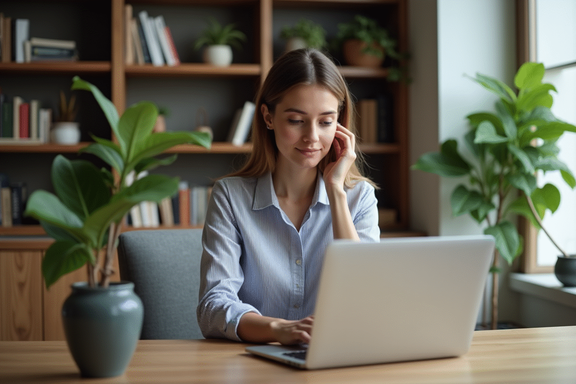 Jeune femme professionnelle travaillant à son bureau à domicile