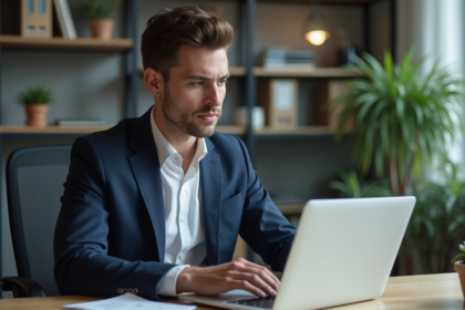 Jeune homme professionnel analysant un graphique au bureau