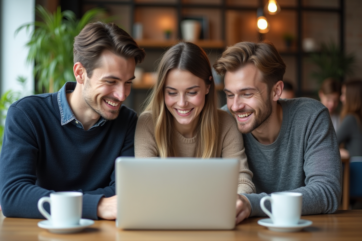 Jeunes professionnels collaborant dans un café coworking