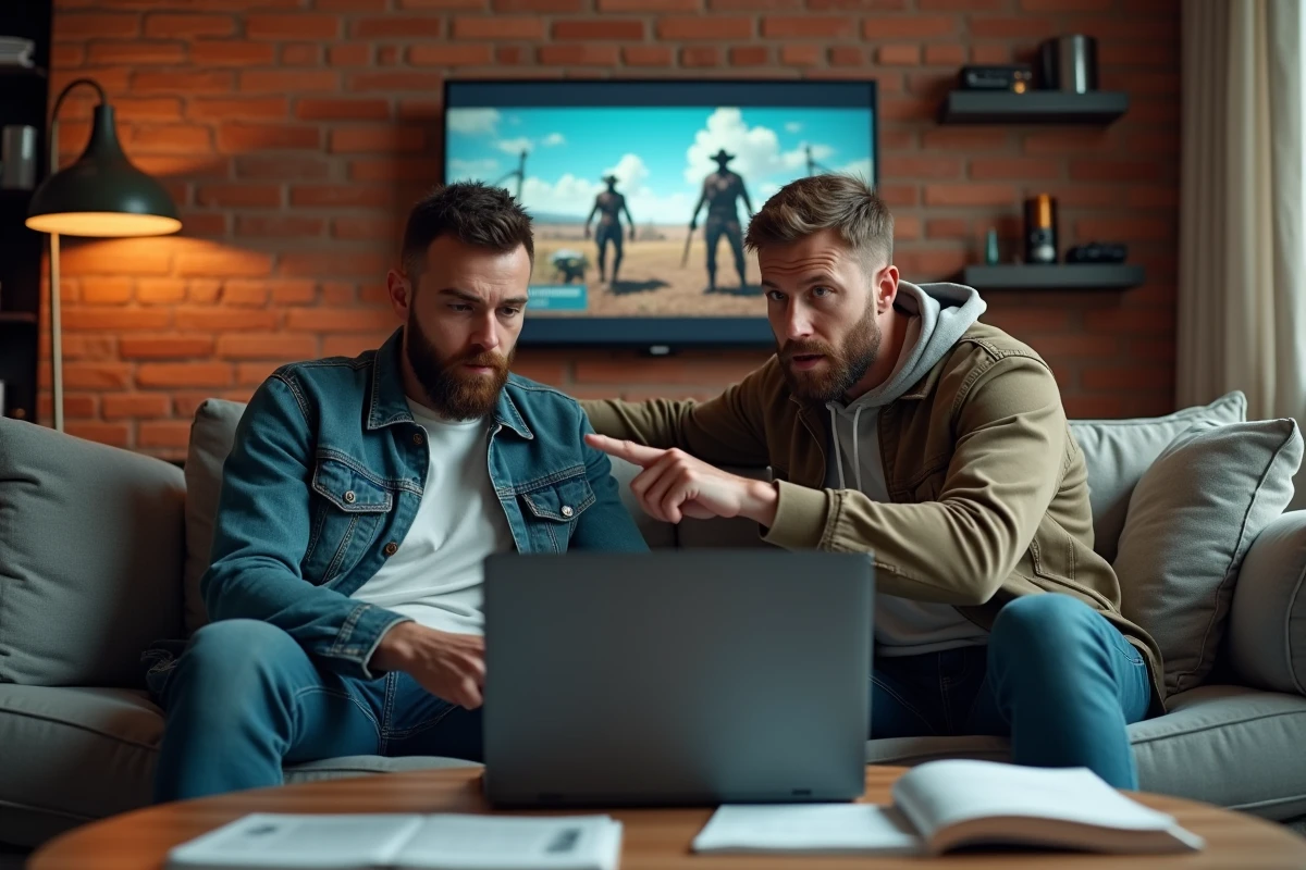 Deux joueurs comparant la configuration de clés de licence RedM et FiveM sur un ordinateur portable