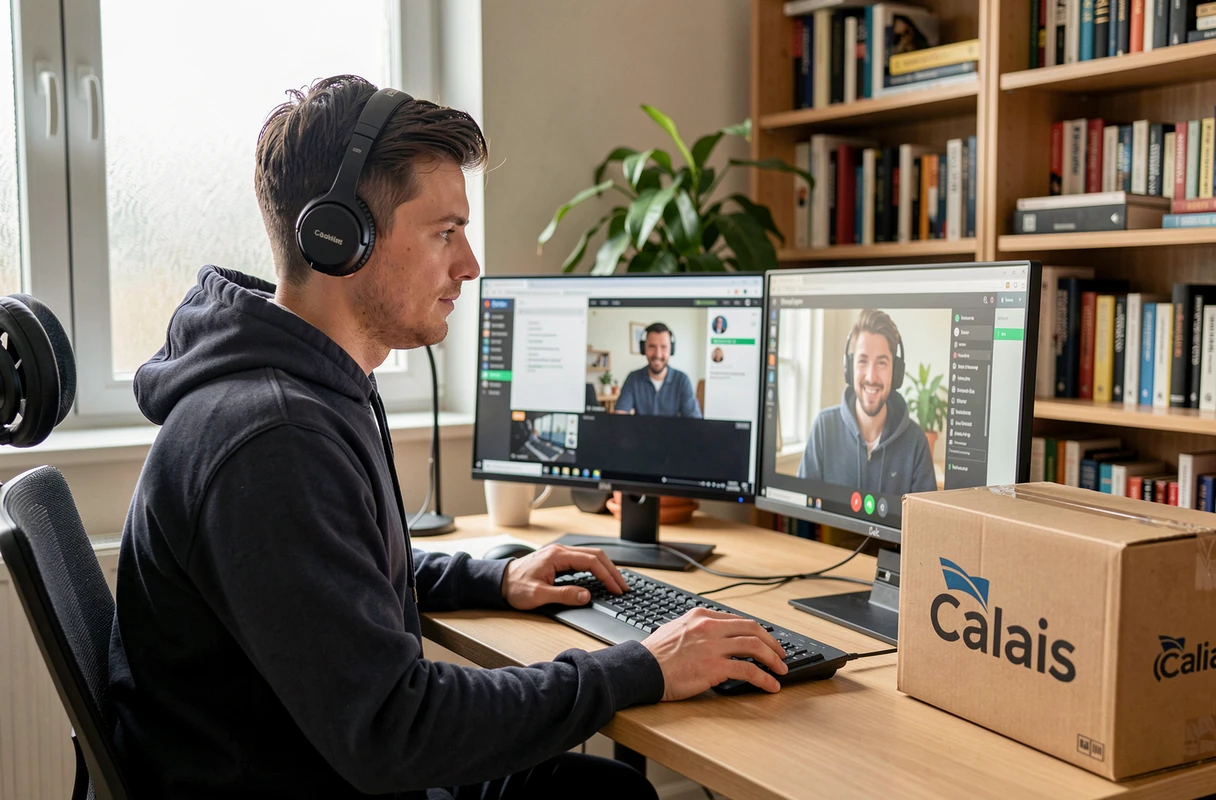 Technicien Micro-HS réalisant un dépannage informatique à distance depuis son bureau avec livraison vers Calais