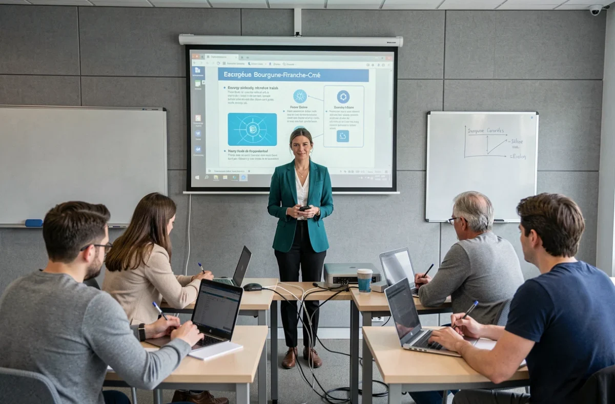 Formatrice de Neowin Academy animant une session de formation informatique pour adultes en Bourgogne-Franche-Comté