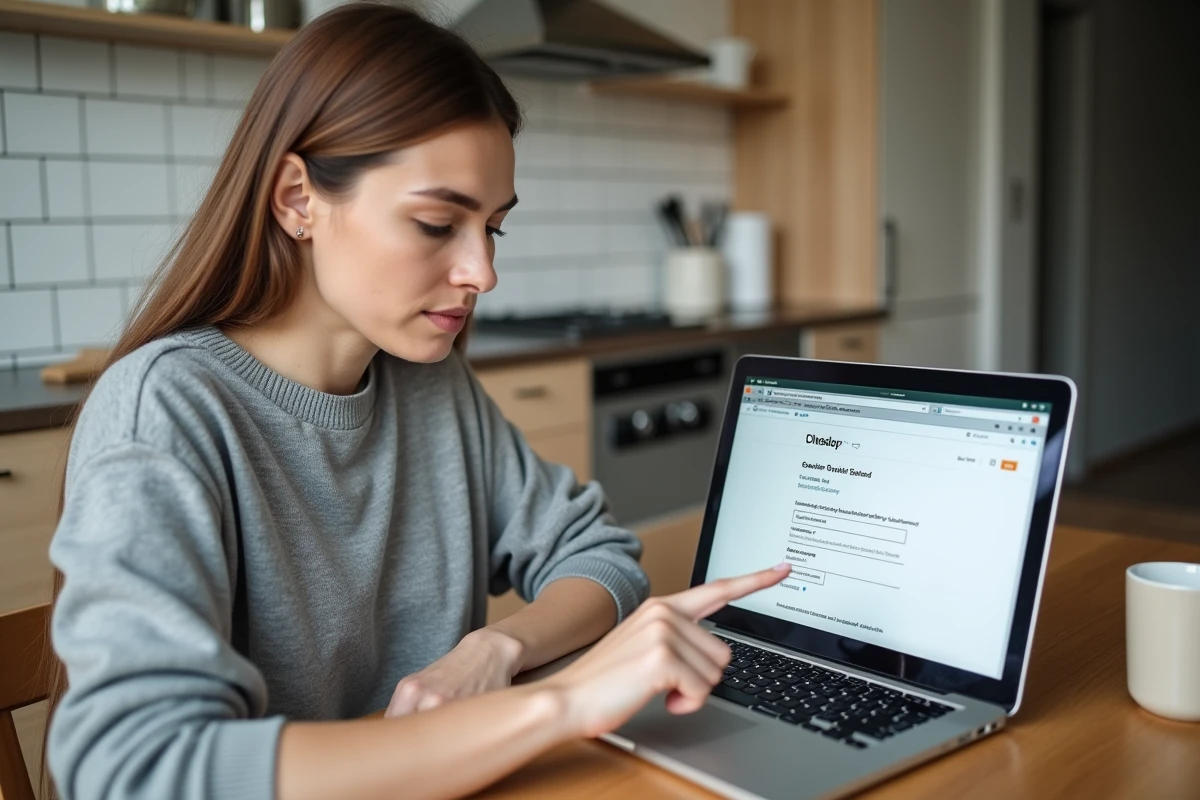 Femme paramétrant un compte Webmail Amiens sur Thunderbird depuis une cuisine moderne