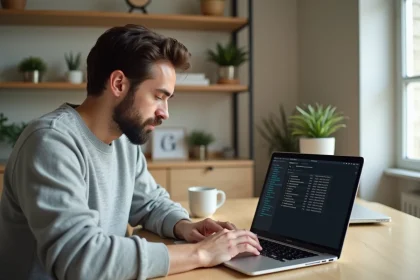 Homme utilisant l'utilitaire de disque macOS pour partitionner un SSD en vue d'un dual boot Windows
