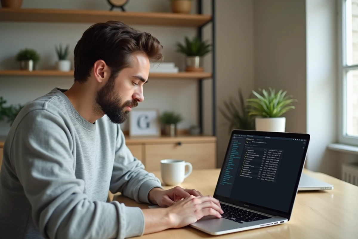 Homme utilisant l'utilitaire de disque macOS pour partitionner un SSD en vue d'un dual boot Windows
