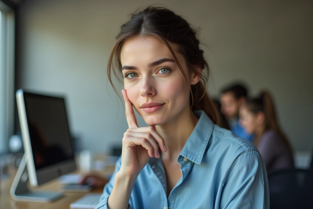 Jeune femme concentrée en portrait professionnel