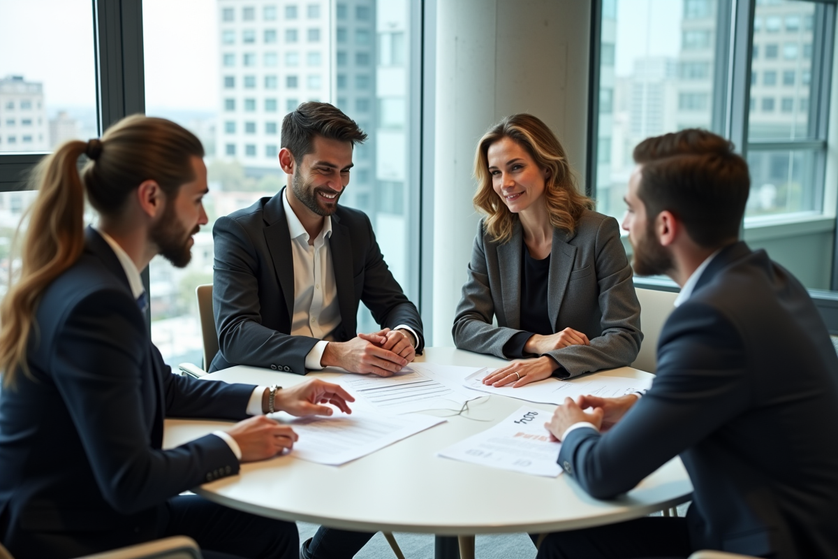 Groupe de collègues discutant autour d une table