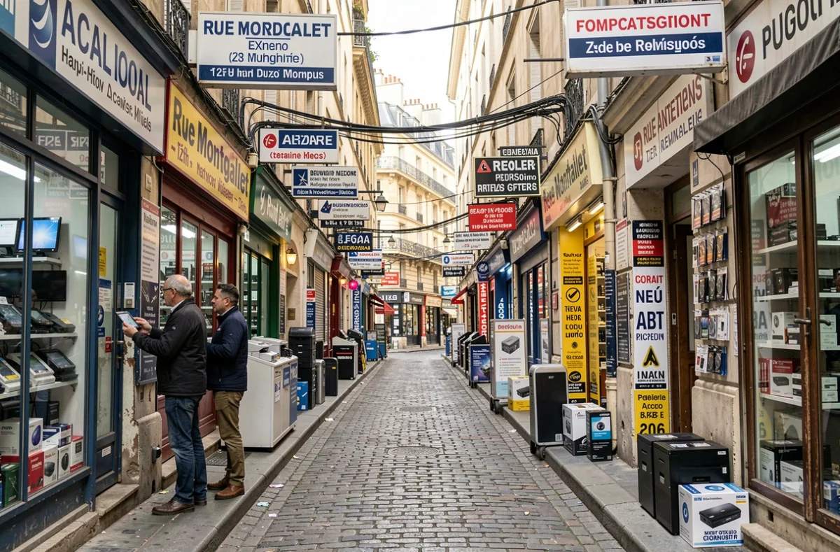 Rue Montgallet dans le 12e arrondissement de Paris, célèbre pour ses nombreuses boutiques de matériel informatique spécialisé
