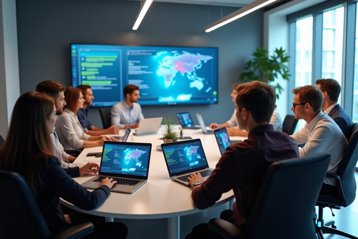 Salle de réunion moderne avec professionnels en formation