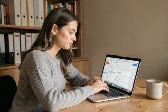 Jeune femme créant une table des matières sur Google Docs depuis son bureau à domicile