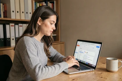 Jeune femme créant une table des matières sur Google Docs depuis son bureau à domicile